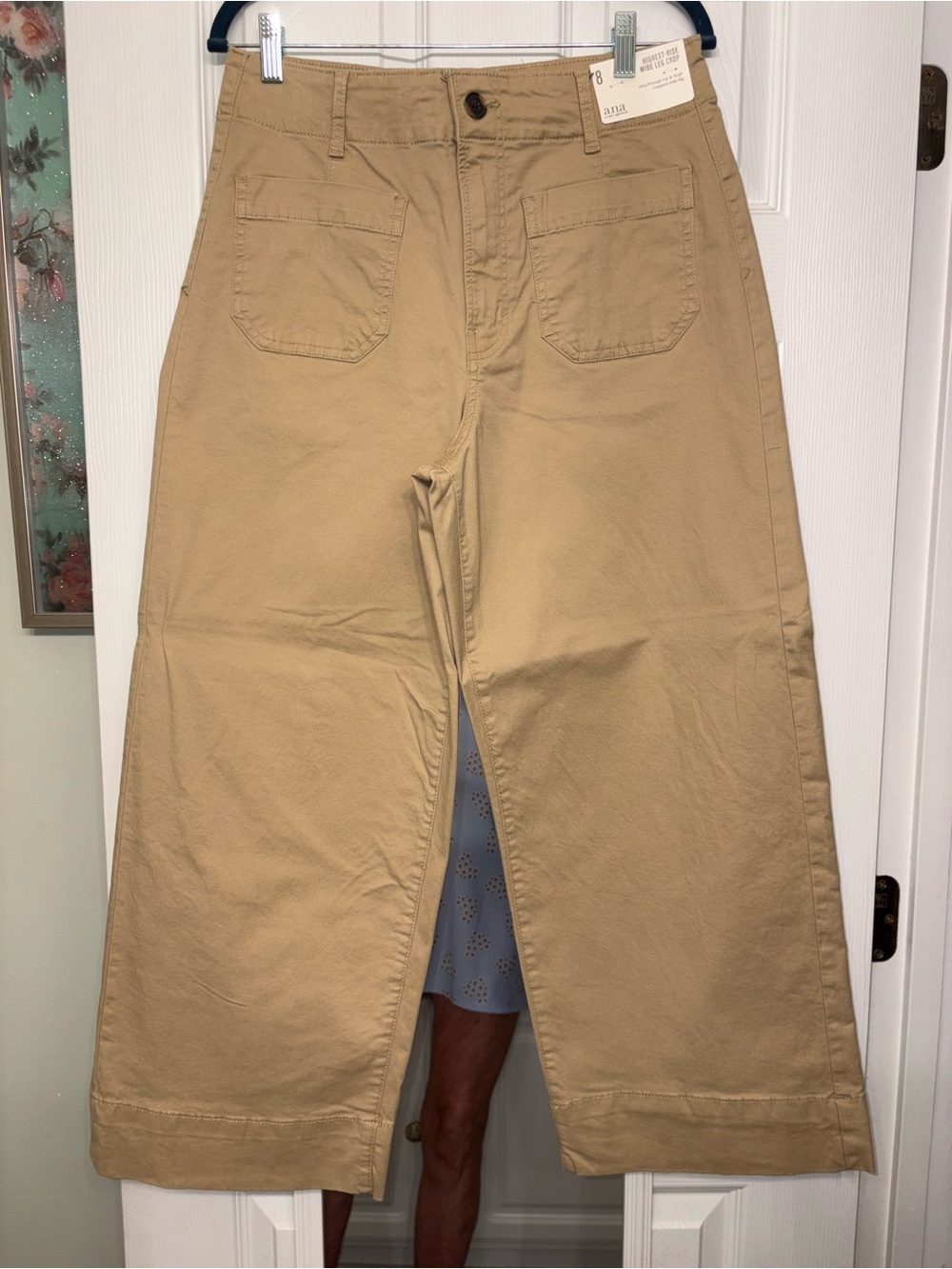 a.n.a womens Wide-Leg Khaki Cotton crop pants nwt